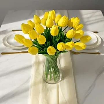 Nubry 30pcs Artificial Tulip Flowers Fake Real Touch Tulips Flower Bouquet for Wedding Arrangements Centerpieces Home Decoration (Yellow)