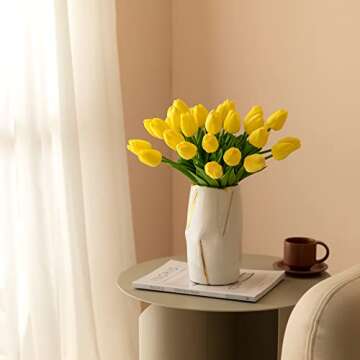 Nubry 30pcs Artificial Tulip Flowers Fake Real Touch Tulips Flower Bouquet for Wedding Arrangements Centerpieces Home Decoration (Yellow)