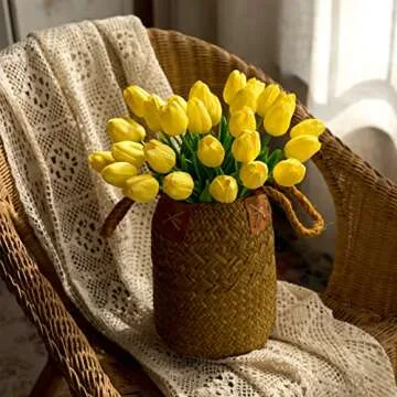 Nubry 30pcs Artificial Tulip Flowers Fake Real Touch Tulips Flower Bouquet for Wedding Arrangements Centerpieces Home Decoration (Yellow)