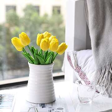 Nubry 30pcs Artificial Tulip Flowers Fake Real Touch Tulips Flower Bouquet for Wedding Arrangements Centerpieces Home Decoration (Yellow)