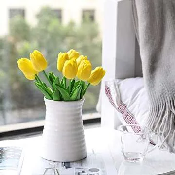 Nubry 30pcs Artificial Tulip Flowers Fake Real Touch Tulips Flower Bouquet for Wedding Arrangements Centerpieces Home Decoration (Yellow)