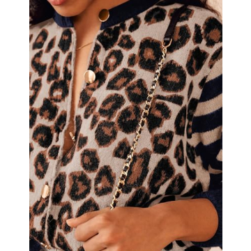 ACCPUR Leopard Striped Cardigans for Women Cheetah Open Front Sweater Knit Button Down Fall Clothes Long Sleeve Outwear Coats