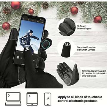 Balhvit -10℉ Waterproof Winter Gloves for Men & Women, Breathable Thermal Gloves, 5-Layer Touch Screen Cold Weather Gloves (Pink, Large)