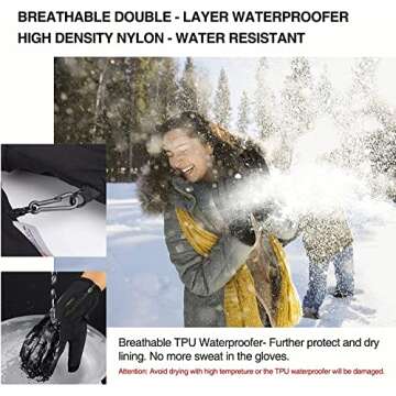 Balhvit -10℉ Waterproof Winter Gloves for Men & Women, Breathable Thermal Gloves, 5-Layer Touch Screen Cold Weather Gloves (Pink, Large)