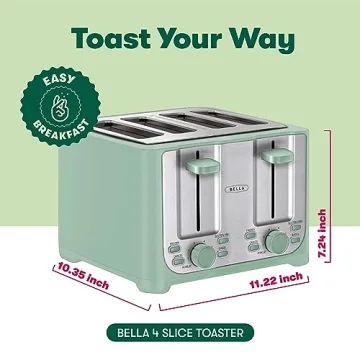 BELLA 4-Slice Toaster with Auto Shut Off & Wide Slots
