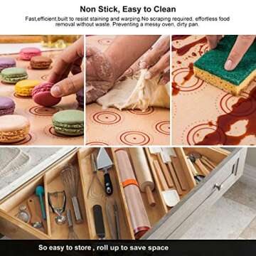 Macaron Silicone Baking Mats Kit (16pcs set) Macaroon Baking Mat Set of 2 Half Sheet Macaron Silicone Mat Nonstick Macaron Mat Sheet,6 Piping Tip,2 Piping Bag with 3 Bag Tie,2 coupler