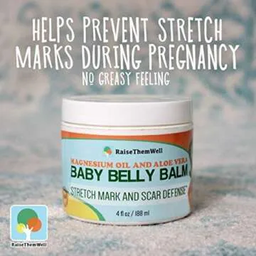 Raise Them Well Natural Belly Balm for Pregnancy with Magnesium Oil, Aloe Vera, Jojoba Coconut and Lavender Oil & Beeswax | 4 fl oz