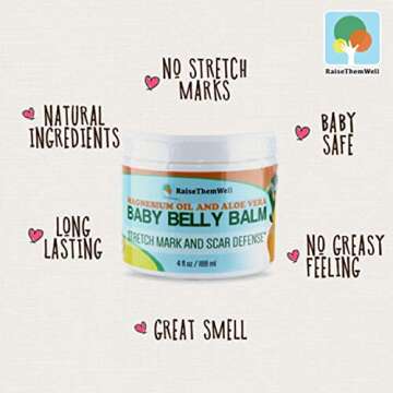 Raise Them Well Natural Belly Balm for Pregnancy with Magnesium Oil, Aloe Vera, Jojoba Coconut and Lavender Oil & Beeswax | 4 fl oz