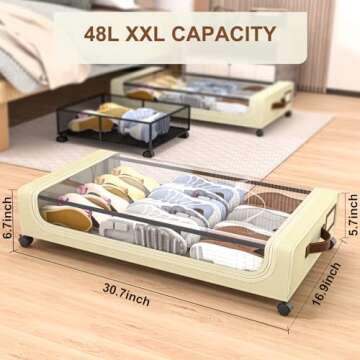 GoMaihe Under Bed Storage with Wheels: XXL 48L Underbed Storage Containers with Clear Lids - Rolling...