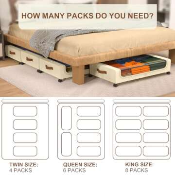 GoMaihe Under Bed Storage with Wheels: XXL 48L Underbed Storage Containers with Clear Lids - Rolling Drawers & Bins for Shoes Clothes in Dorm Bedroom - Space-Saving Easy Pull-out Beige 2-Pack