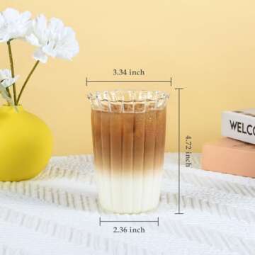 Koythin Ribbed Coffee Mug Set - Stylish Glass Cups