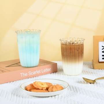 Koythin Ribbed Coffee Mug Set - Stylish Glass Cups