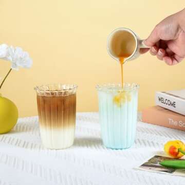 Koythin Ribbed Coffee Mug Set - Stylish Glass Cups