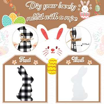 4 Pcs Easter Bunny Table Wooden Signs Bunny Shaped Farmhouse Decor Spring Rabbit Wood Tabletop Decorations Easter Rabbit Dining Room Table Decor Sign with Rope(Plain Black White)