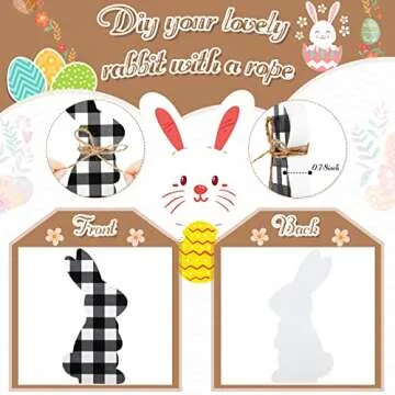 4 Pcs Easter Bunny Table Wooden Signs Bunny Shaped Farmhouse Decor Spring Rabbit Wood Tabletop Decorations Easter Rabbit Dining Room Table Decor Sign with Rope(Plain Black White)