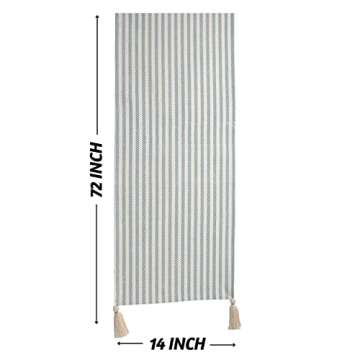 Folkulture Table Runner with Tassels for Home Dining Table, Farmhouse Style Décor or Kitchen, 100% Cotton Linen, Greyish-Blue Boho Table Decor, 14 x 72 inch Long Centerpieces for Table