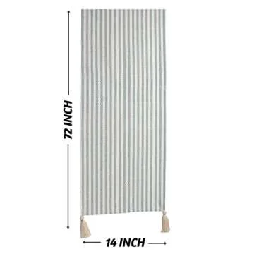 Folkulture Table Runner with Tassels for Home Dining Table, Farmhouse Style Décor or Kitchen, 100% Cotton Linen, Greyish-Blue Boho Table Decor, 14 x 72 inch Long Centerpieces for Table