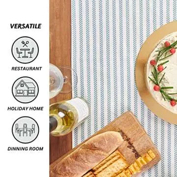 Folkulture Table Runner with Tassels for Home Dining Table, Farmhouse Style Décor or Kitchen, 100% Cotton Linen, Greyish-Blue Boho Table Decor, 14 x 72 inch Long Centerpieces for Table