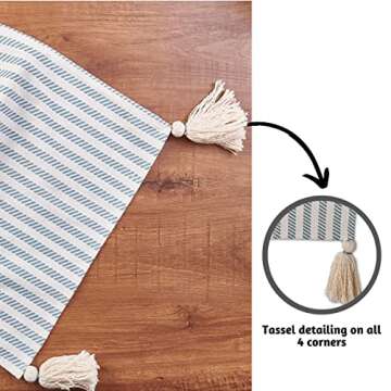 Folkulture Table Runner with Tassels for Home Dining Table, Farmhouse Style Décor or Kitchen, 100% Cotton Linen, Greyish-Blue Boho Table Decor, 14 x 72 inch Long Centerpieces for Table