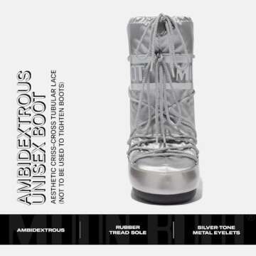 Moon Boot Icon Junior Glance Snow Boots for Kids, 7-9.5 Little Kid, Silver