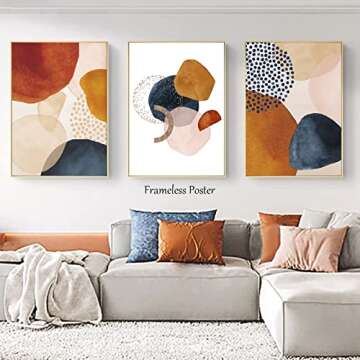 Dthllay Blue Orange Terracotta Wall Art Canvas Orange Abstract Pictures Modern Orange and Blue Paintings for Home Decor Orange and Blue Wall Prints for Living Room Wall Decor 16x24inchx3pcs Frameless