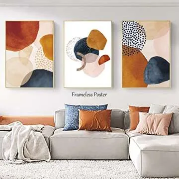 Dthllay Blue Orange Terracotta Wall Art Canvas Orange Abstract Pictures Modern Orange and Blue Paintings for Home Decor Orange and Blue Wall Prints for Living Room Wall Decor 16x24inchx3pcs Frameless