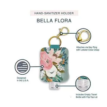 Studio Oh! Hand Sanitizer Holder with Travel Bottle Refillable Mini Bottle in Bella Flora Portable Keychain Holder Keeps Hands Clean & Germ-Free