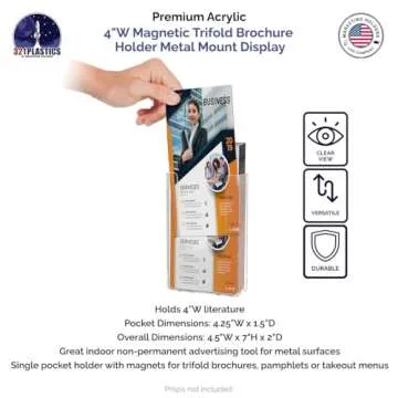 Marketing Holders 6 Pack Magnetic Trifold Holder Holds 4 Inch Wide Printed Materials Attaches to Met...