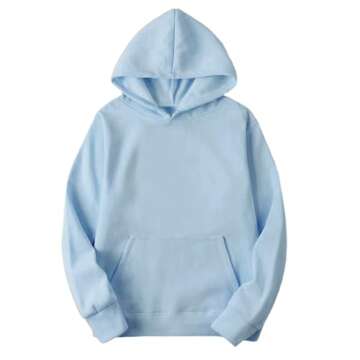 Warehouse Deals Today Solid Color Hoodies for Women Long Sleeve Fall Outfits Y2K Clothes Sweatshirt Fashion Casual Hooded Tops with Pocket Light Blue,Small