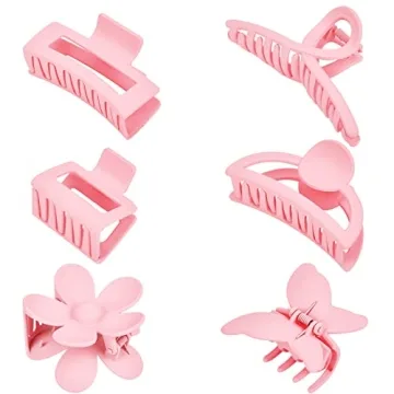 Pink Hair Clips Set for All Hair Types - 6 Cute Styles