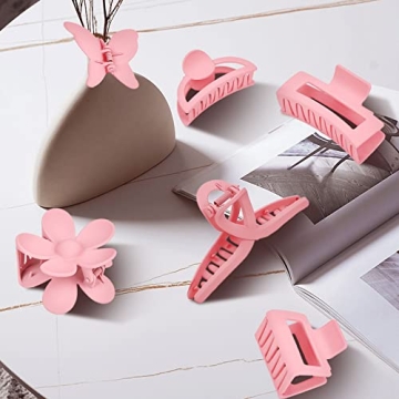 Pink Hair Clips Set for All Hair Types - 6 Cute Styles