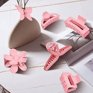 Pink Hair Clips Set for All Hair Types - 6 Cute Styles
