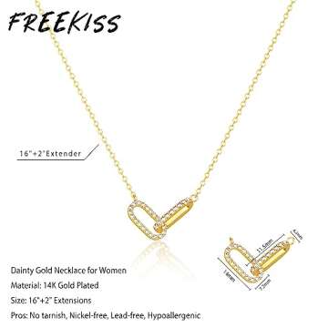 Freekiss Gold Pendant Necklace for Women: Dainty Diamond Necklaces Simple 14K Gold Plated Paperclip Pendant Choker Necklaces Cute CZ Open Oval Necklaces Trendy Gold Jewelry for Women