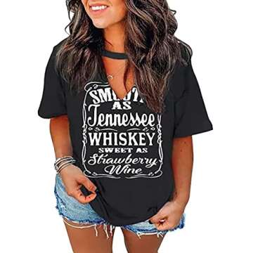 Plus Size Smooth As Tennessee Whiskey Shirt Women Keyhole Sexy V Neck Country Music Tops Tshirt