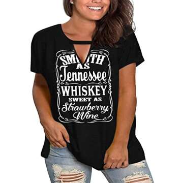 Plus Size Smooth As Tennessee Whiskey Shirt Women Keyhole Sexy V Neck Country Music Tops Tshirt