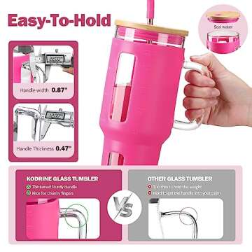 Kodrine Tumbler, 40 oz Glass Tumbler with Handle, Large Tumbler with Lid and Straw, Iced Coffee Cup ...