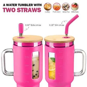 Kodrine 40 oz Glass Tumbler with Handle and Straw