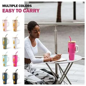 Kodrine 40 oz Glass Tumbler with Handle and Straw