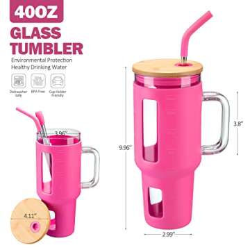 Kodrine 40 oz Glass Tumbler with Handle and Straw