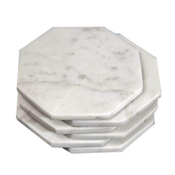 Set of 6 - White Marble Stone Coasters Octagonal Polished Coasters – 3.5 Inches (9 cm) in Diameter – Protection from Drink Rings -CraftsOfEgypt…