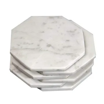 Set of 6 - White Marble Stone Coasters Octagonal Polished Coasters – 3.5 Inches (9 cm) in Diameter – Protection from Drink Rings -CraftsOfEgypt…