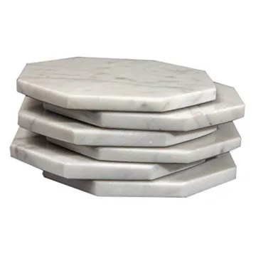 Set of 6 - White Marble Stone Coasters Octagonal Polished Coasters – 3.5 Inches (9 cm) in Diameter – Protection from Drink Rings -CraftsOfEgypt…