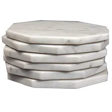 Set of 6 - White Marble Stone Coasters Octagonal Polished Coasters – 3.5 Inches (9 cm) in Diameter – Protection from Drink Rings -CraftsOfEgypt…