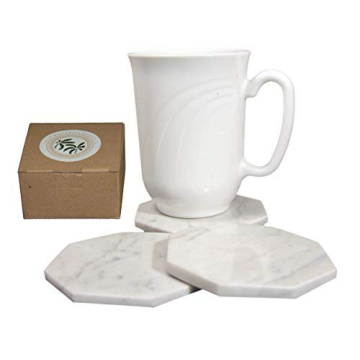 Set of 6 - White Marble Stone Coasters Octagonal Polished Coasters – 3.5 Inches (9 cm) in Diameter – Protection from Drink Rings -CraftsOfEgypt…