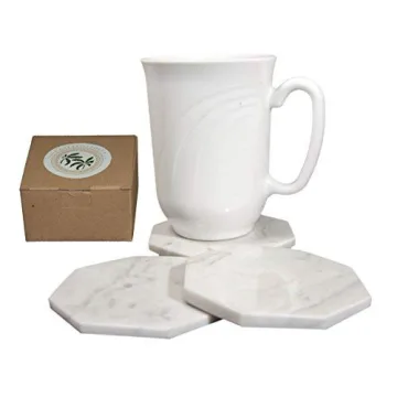 Set of 6 - White Marble Stone Coasters Octagonal Polished Coasters – 3.5 Inches (9 cm) in Diameter – Protection from Drink Rings -CraftsOfEgypt…