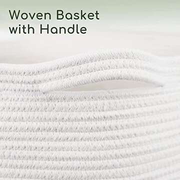 MXMHOME Large Cotton Woven Basket,22"x22"x14" Rope Basket for Living Room Baby Laundry Basket with Handle Nursery Basket Soft Toy Storage Basket Comfoter Cushions Thread Hamper