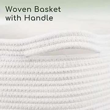 MXMHOME Large Cotton Woven Basket,22"x22"x14" Rope Basket for Living Room Baby Laundry Basket with Handle Nursery Basket Soft Toy Storage Basket Comfoter Cushions Thread Hamper