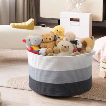 MXMHOME Large Cotton Woven Basket,22"x22"x14" Rope Basket for Living Room Baby Laundry Basket with Handle Nursery Basket Soft Toy Storage Basket Comfoter Cushions Thread Hamper