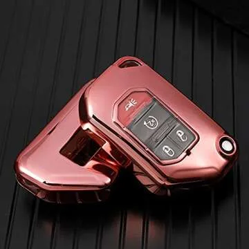 TANDRIVE Key Fob Cover for 2018-2024 Jeep Wrangler Gladiator JL JLU Sahara Rubicon The Sport JT Overland Sport S(2 3 4-Buttons, Pink)