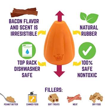 Chew King Premium Treat Dog Toy, Extremely Durable Natural Rubber Toy, Bacon Flavored Dog Toy Orange Medium